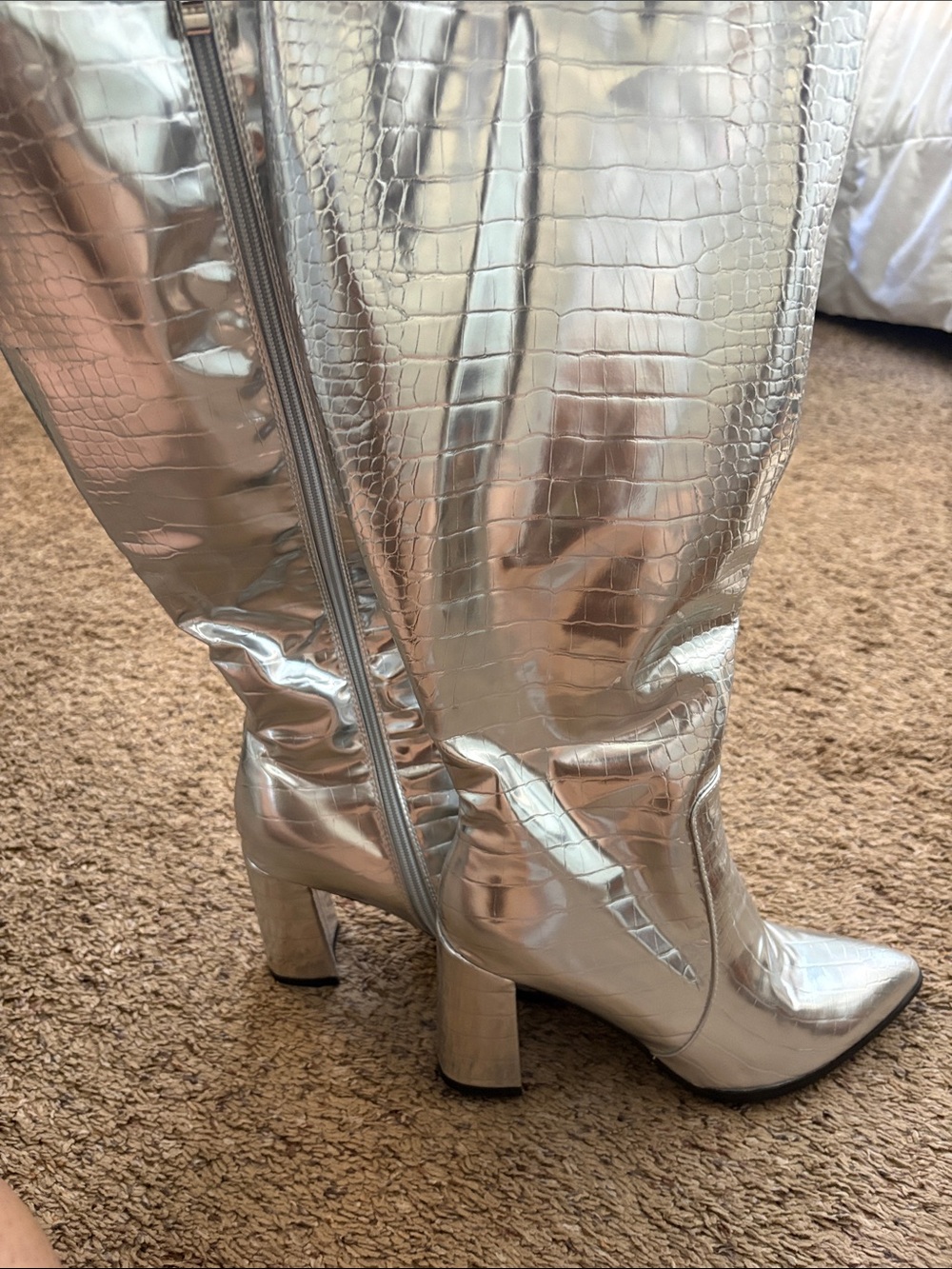 Amazon Silver Croc-Embossed Over-the-Knee Boots